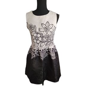 A1  Studios Off-white & Black Unlined Floral Sleeveless Dress